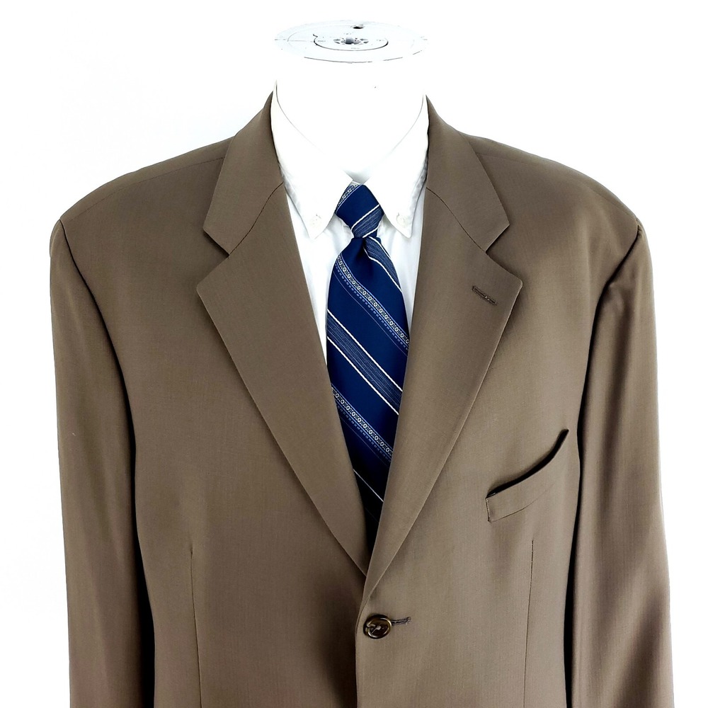 Chaps Ralph Lauren Wool Cashmere 3 Button Blazer‎ 46L Brown Herringbone